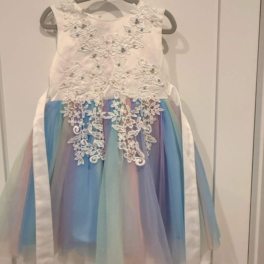 Girls Floral Embroidered Multicolor Dress